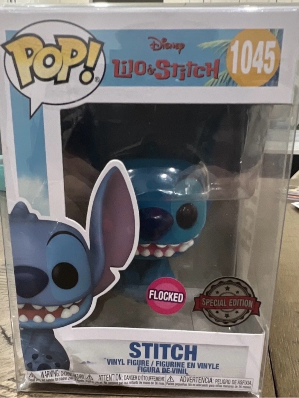 Funko Flocked Stitch Vinyl Figure - Blue with Pink Ears, # 1045